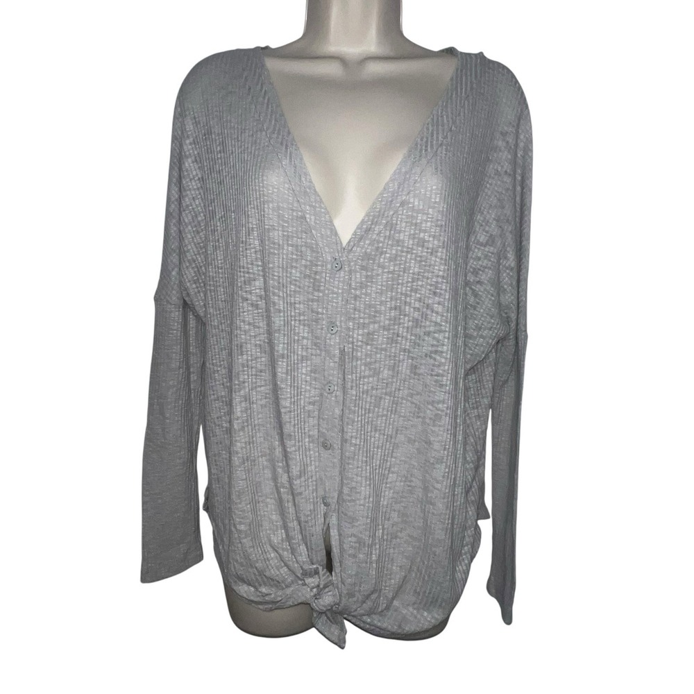 CASLON Women's XS‎ Heathered Gray Cardigan Button Tie Long Sleeve Sweater Shirt